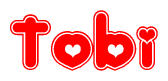 The image is a clipart featuring the word Tobi written in a stylized font with a heart shape replacing inserted into the center of each letter. The color scheme of the text and hearts is red with a light outline.