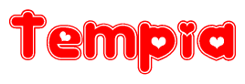 The image displays the word Tempia written in a stylized red font with hearts inside the letters.