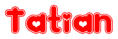 The image is a clipart featuring the word Tatian written in a stylized font with a heart shape replacing inserted into the center of each letter. The color scheme of the text and hearts is red with a light outline.