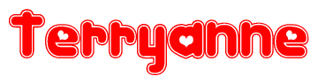 The image is a clipart featuring the word Terryanne written in a stylized font with a heart shape replacing inserted into the center of each letter. The color scheme of the text and hearts is red with a light outline.