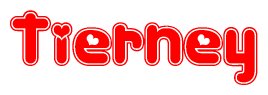 The image is a clipart featuring the word Tierney written in a stylized font with a heart shape replacing inserted into the center of each letter. The color scheme of the text and hearts is red with a light outline.