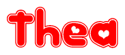 The image displays the word Thea written in a stylized red font with hearts inside the letters.