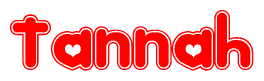 The image is a clipart featuring the word Tannah written in a stylized font with a heart shape replacing inserted into the center of each letter. The color scheme of the text and hearts is red with a light outline.