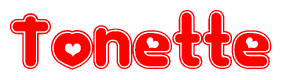 The image displays the word Tonette written in a stylized red font with hearts inside the letters.