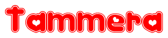 The image is a clipart featuring the word Tammera written in a stylized font with a heart shape replacing inserted into the center of each letter. The color scheme of the text and hearts is red with a light outline.