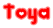The image displays the word Toya written in a stylized red font with hearts inside the letters.
