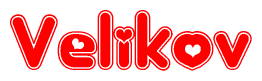The image displays the word Velikov written in a stylized red font with hearts inside the letters.