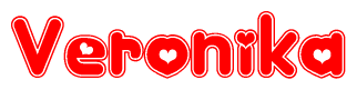 The image is a clipart featuring the word Veronika written in a stylized font with a heart shape replacing inserted into the center of each letter. The color scheme of the text and hearts is red with a light outline.