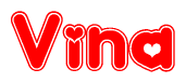 The image displays the word Vina written in a stylized red font with hearts inside the letters.