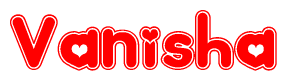 The image displays the word Vanisha written in a stylized red font with hearts inside the letters.