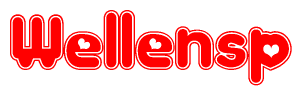 The image is a clipart featuring the word Wellensp written in a stylized font with a heart shape replacing inserted into the center of each letter. The color scheme of the text and hearts is red with a light outline.