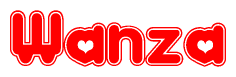 The image is a clipart featuring the word Wanza written in a stylized font with a heart shape replacing inserted into the center of each letter. The color scheme of the text and hearts is red with a light outline.