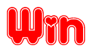 The image is a clipart featuring the word Win written in a stylized font with a heart shape replacing inserted into the center of each letter. The color scheme of the text and hearts is red with a light outline.