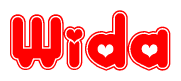 The image displays the word Wida written in a stylized red font with hearts inside the letters.