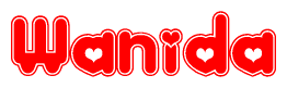 The image displays the word Wanida written in a stylized red font with hearts inside the letters.