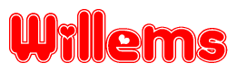 The image is a clipart featuring the word Willems written in a stylized font with a heart shape replacing inserted into the center of each letter. The color scheme of the text and hearts is red with a light outline.