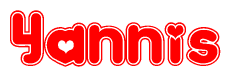 The image is a clipart featuring the word Yannis written in a stylized font with a heart shape replacing inserted into the center of each letter. The color scheme of the text and hearts is red with a light outline.
