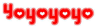 The image displays the word Yoyoyoyo written in a stylized red font with hearts inside the letters.