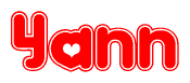 The image displays the word Yann written in a stylized red font with hearts inside the letters.