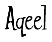 The image contains the word 'Aqeel' written in a cursive, stylized font.