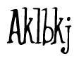The image is of the word Aklbkj stylized in a cursive script.