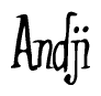 The image contains the word 'Andji' written in a cursive, stylized font.