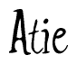 The image is a stylized text or script that reads 'Atie' in a cursive or calligraphic font.