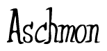 The image is a stylized text or script that reads 'Aschmon' in a cursive or calligraphic font.
