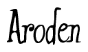The image contains the word 'Aroden' written in a cursive, stylized font.