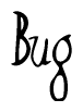 The image is of the word Bug stylized in a cursive script.