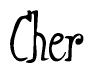 The image is of the word Cher stylized in a cursive script.