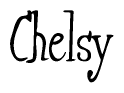 The image contains the word 'Chelsy' written in a cursive, stylized font.