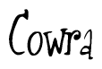 The image contains the word 'Cowra' written in a cursive, stylized font.