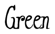 The image is of the word Green stylized in a cursive script.