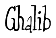 The image is of the word Ghalib stylized in a cursive script.