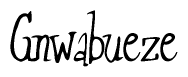 The image is of the word Gnwabueze stylized in a cursive script.