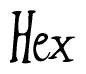 The image contains the word 'Hex' written in a cursive, stylized font.
