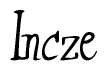 The image contains the word 'Incze' written in a cursive, stylized font.