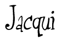 The image is a stylized text or script that reads 'Jacqui' in a cursive or calligraphic font.