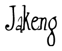 The image is a stylized text or script that reads 'Jakeng' in a cursive or calligraphic font.