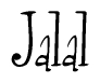 The image is a stylized text or script that reads 'Jalal' in a cursive or calligraphic font.
