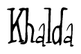 The image is of the word Khalda stylized in a cursive script.