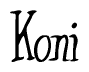 The image is of the word Koni stylized in a cursive script.