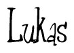 The image is of the word Lukas stylized in a cursive script.