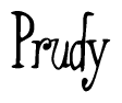 The image is of the word Prudy stylized in a cursive script.