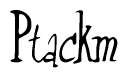 The image is of the word Ptackm stylized in a cursive script.