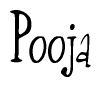 The image is a stylized text or script that reads 'Pooja' in a cursive or calligraphic font.