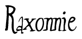 The image is of the word Raxonnie stylized in a cursive script.
