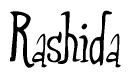 The image contains the word 'Rashida' written in a cursive, stylized font.