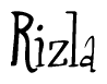 The image contains the word 'Rizla' written in a cursive, stylized font.